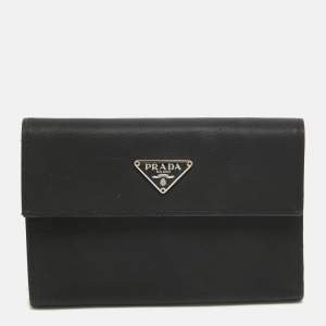 Prada Black Nylon Logo Flap Trifold Wallet