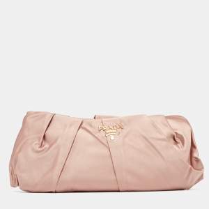 Prada Peach Satin Pleated Clutch