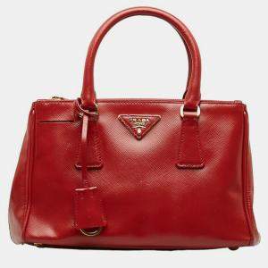 Prada Red Leather  Saffiano Double Zip Lux Tote Bag