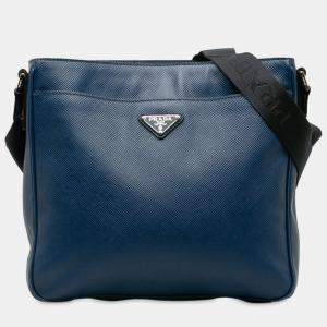 Prada Blue Leather Saffiano Leather Crossbody Bag 