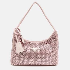 Prada Light Pink Satin Crystals Re-Edition 2000 Baguette Bag