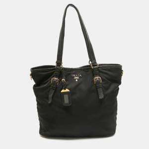Prada Black Nylon and Leather Tote