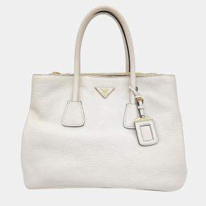 Pre Owned Prada Ivory Leather Vitello Daino Tote Bag