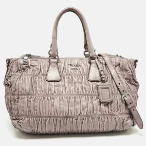 Pre Owned Prada Beige Gaufre Leather Double Zip Tote