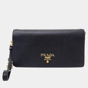 Prada Black leather Saffiano Metal Crossbody Bag 