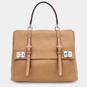 Pre Owned Prada beige Quilted leather City  Double Tote Bag