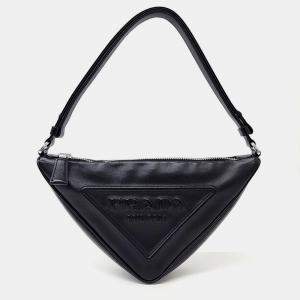 Prada Black Leather Triangle Pouch Bag