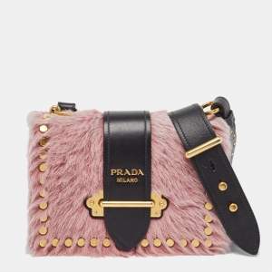 Prada Black/Pink Leather and Calfhair Cahier Flap Shoulder Bag