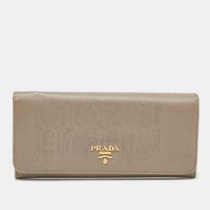 Prada Grey Saffiano Leather Flap Continental Wallet