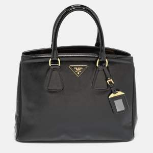 Pre Owned Prada Black Saffiano Patent Leather Parabole Tote