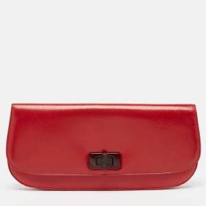 Prada Red Leather Turnlock Flap Clutch