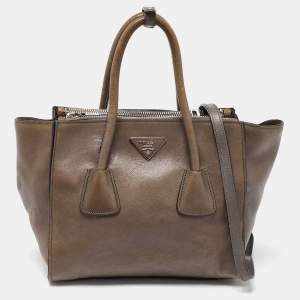 Prada Grey Leather Double Handle Tote 