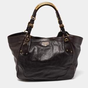 Prada Brown Glace Leather Tote 