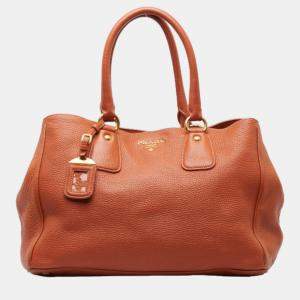 Prada Orange Leather Vitello Danio Tote Bag