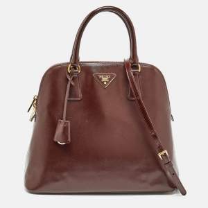 Prada Burgundy Saffiano Patent Leather Medium Promenade Satchel