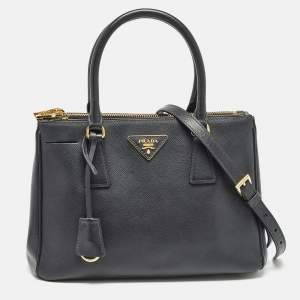 Prada Black Saffiano Leather Small Double Zip Tote