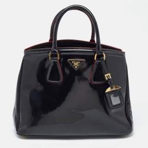 Pre Owned Prada Black Spazzolato Leather Parabole Tote