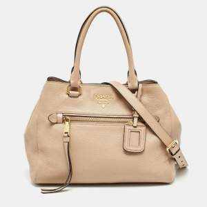 Pre Owned Prada Beige Vitello Phoenix Leather Tote