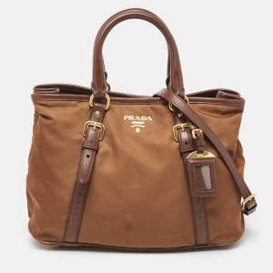Pre Owned Prada Two Tone Brown Nylon and Leather Tote