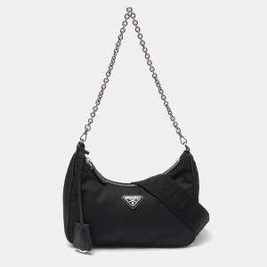 Prada Black Nylon and Leathre Re-Edition 2005 Baguette Bag