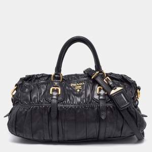 Prada Black Nappa Gaufre Leather Buckle Satchel