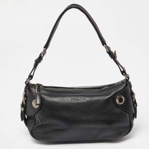 Prada Black Leather Zip Shoulder Bag