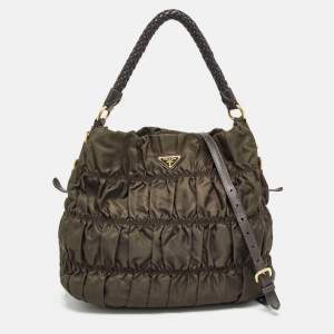 Prada Brown Nylon and Leather Gaufre Hobo