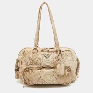 Prada Beige Python Front Pocket Satchel  