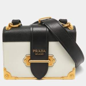 Prada Black/White Saffiano Leather Cahier Flap Shoulder Bag