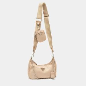 Prada Beige Nylon and Leather Re-Edition 2005 Baguette Bag