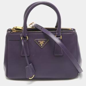 Prada Violet Saffiano Leather Mini Galleria Double Zip Tote