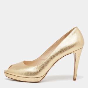 Pre Owned Prada Saffiano Leather Peep Toe Platform Pumps Size 40