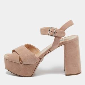 Prada Light Pink Suede Platform Ankle Strap Sandals Size 39