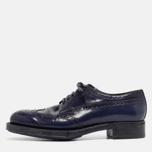 Prada Navy Blue Patent Leather Lace Up Derby Size 37