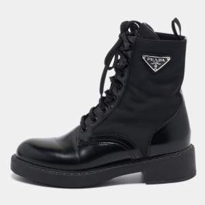 Prada Black Leather and Nylon Ankle Boots Size 37