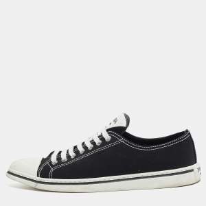 Prada Black/White Canvas Point Toe Low Top Sneakers Size 36.5