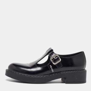 Prada Black Leather Mary Jane Loafers Size 38.5