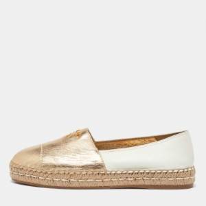 Prada Gold/White Leather Espadrille Flats Size 39.5