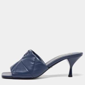 Prada Blue Quilted Leather Slide Sandals Size 40