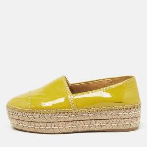 Prada Yellow Patent Leather Slip On Espadrille Loafers Size 37