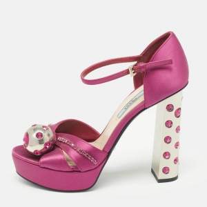 Prada Purple Satin Crystal Embellished Platform Sandals Size 37