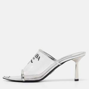 Prada Transparent PVC Logo Print Slide Sandals Size 38