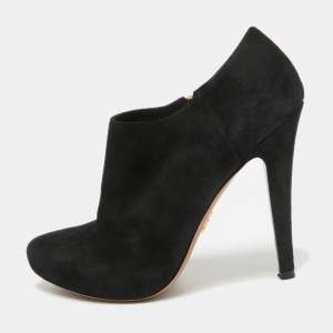 Prada Black Suede Ankle Booties Size 37.5