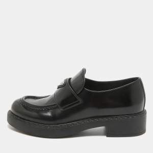 Prada Black Brushed Leather Slip On Loafers Size 39