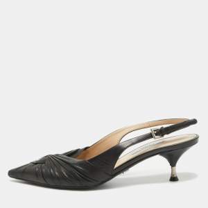 Prada Black Leather Knotted Slingback Pumps Size 38