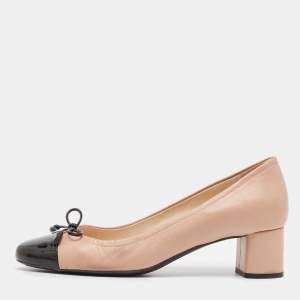 Prada Pink/Black Leather and Patent Bow Pumps Size 36.5