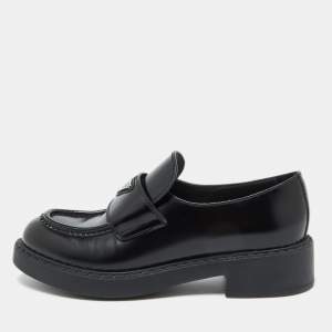 Prada Black Brushed Leather Slip On Loafers Size 39.5