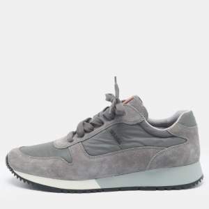 Prada Grey Nylon and Suede Lace Up Sneakers Size 41