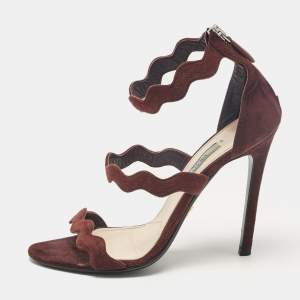 Prada Brown Suede Wavy Ankle Strap Sandals Size 36