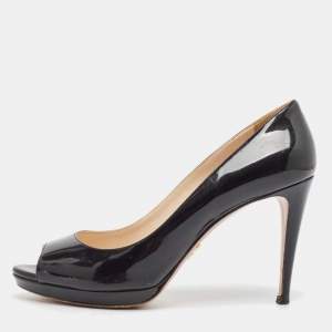 Prada Black Patent Leather Peep Toe Platform Pumps Size 39